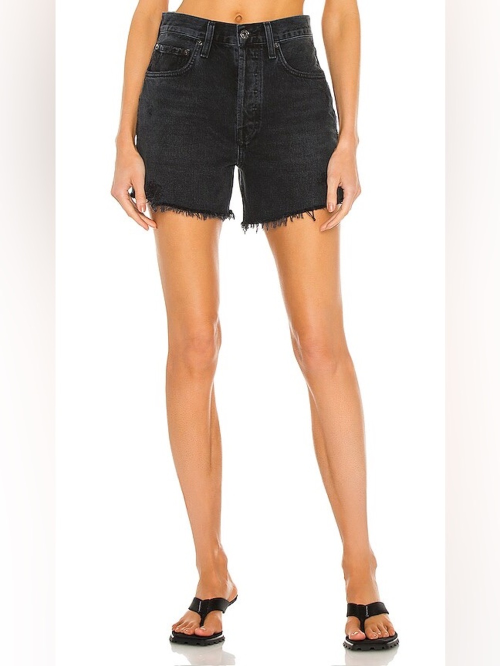 Agolde Riley Cut Off Denim Short in Vortex Black Size 28